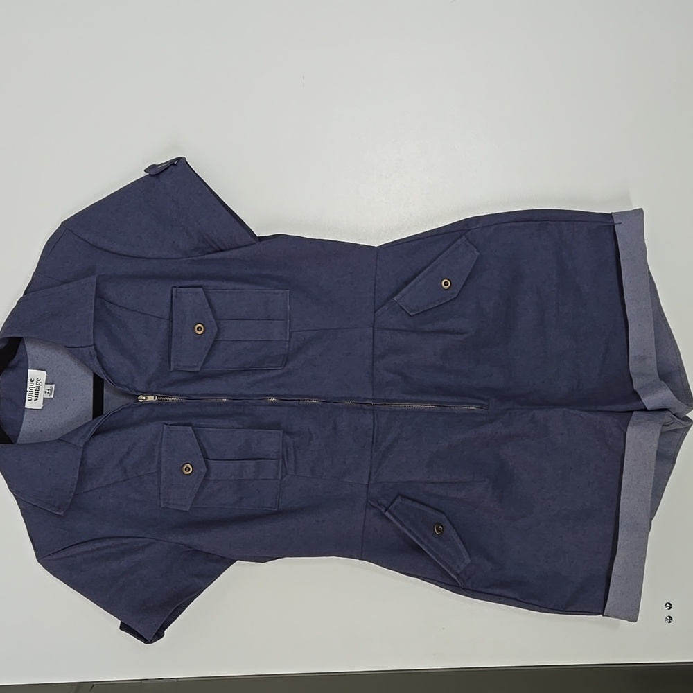 Unique Vintage Navy Short Sleeve Jumpsuit